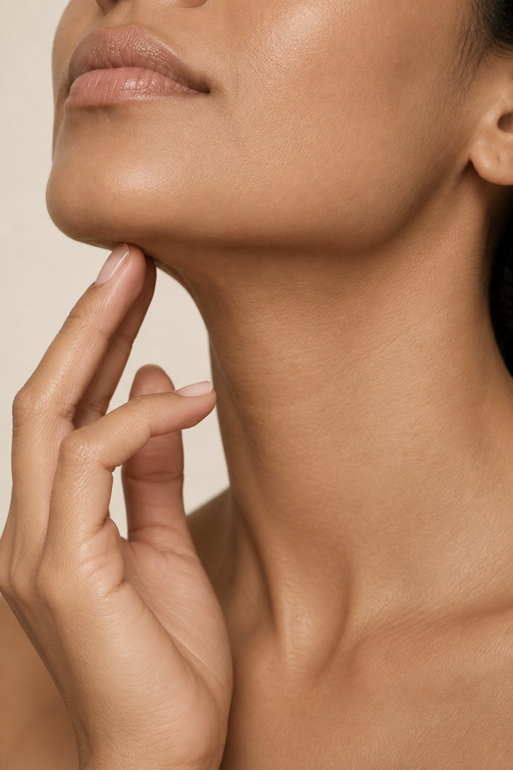 The chin and jawline in soft, even light